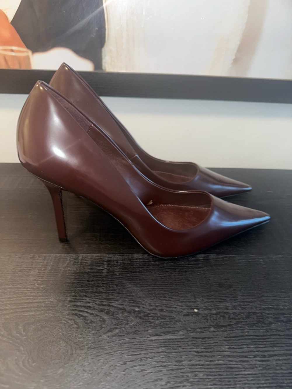 Mango Pointed-Toe Stiletto Pumps in Dark Wine